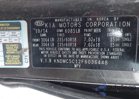 2015 Kia Sedona Ex z USA, uszkodzony, nr VIN KNDMC5C12F6036448